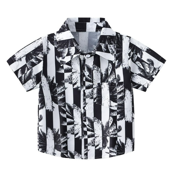 Durtebeua Boys Hawaiian Shirt Button Short Sleeve Beach Outfit Summer Vacation Tropical Clothes Black,5-6 Years