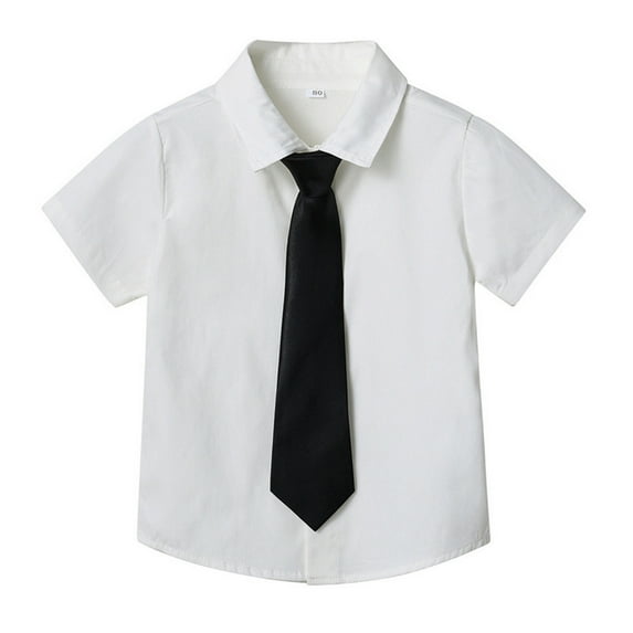 Durtebeua Boys' Long Sleeve Dress Shirt and Tie Set 6 Months - 12 Years White,7-8 Years