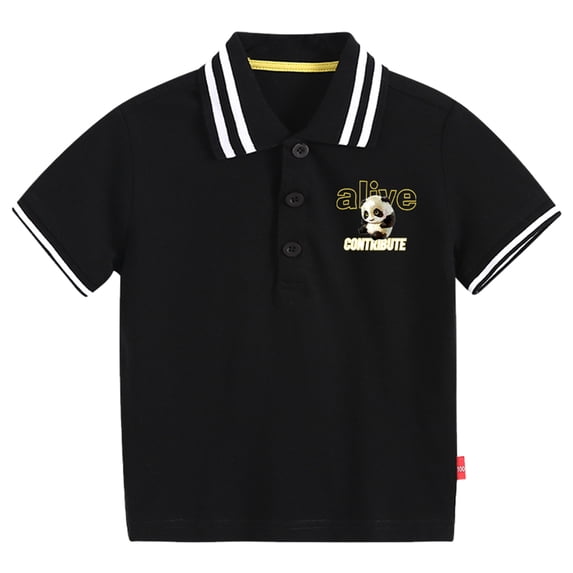 Durtebeua Boys Polo Shirt with Patchwork Style, Short Sleeve Uniform Shirts for Boys Black,7-8 Years