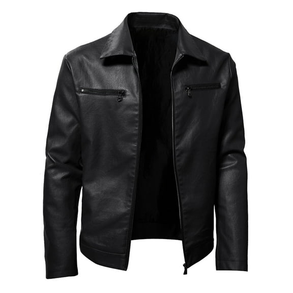 Durtebeua Casual Leather Jacket Zip-Up Stand Collar Jacket Men Leather Jacket With Hoodie