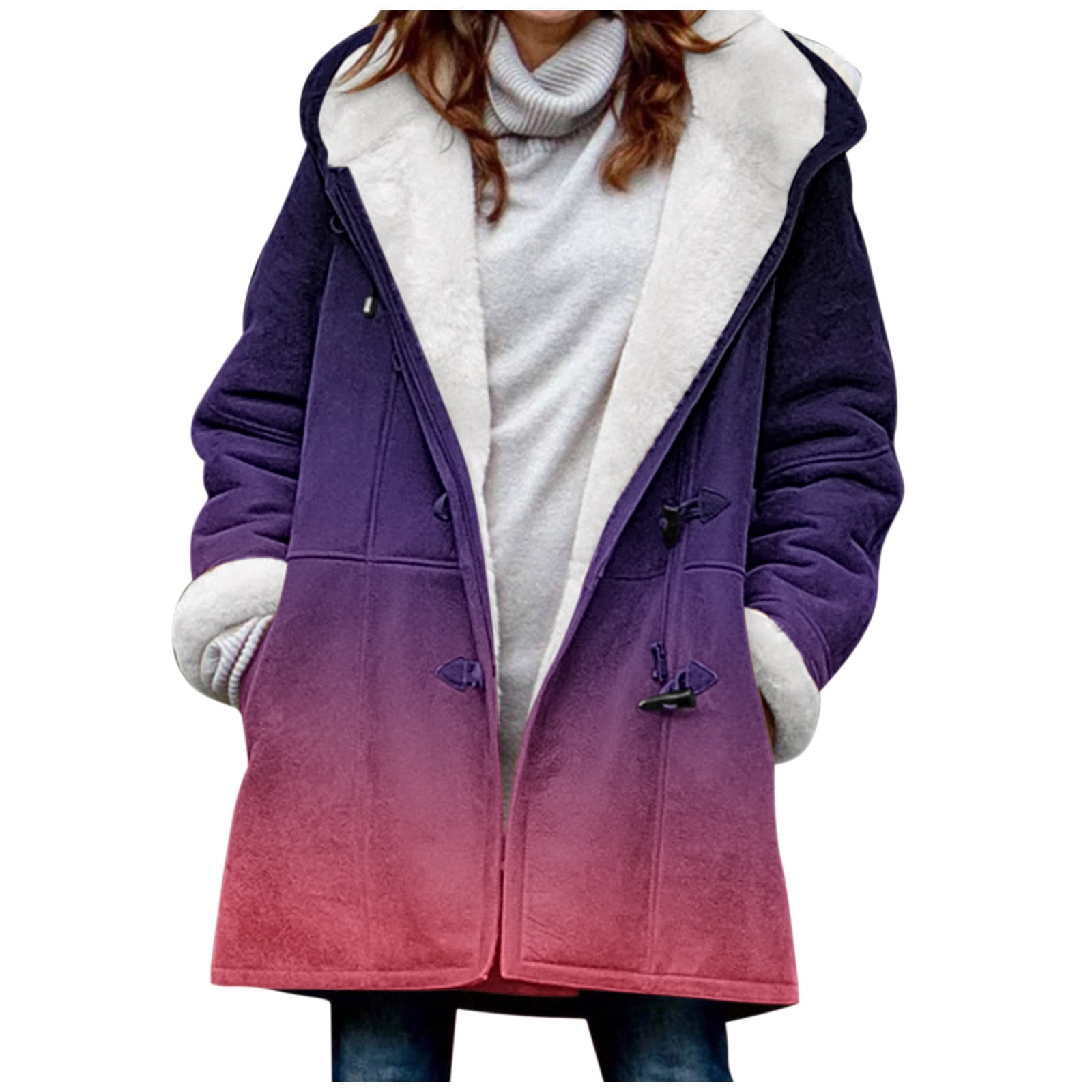 Durtebeua Casual Solid Plush Warm Jackets Cardigan Tops Coat Plus Size ...