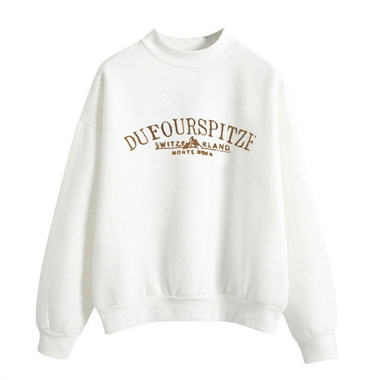 Durtebeua Cotton Crew Neck Sweatshirt For Women Long Sleeve Shirt Fall Autumn Pullover Top White
