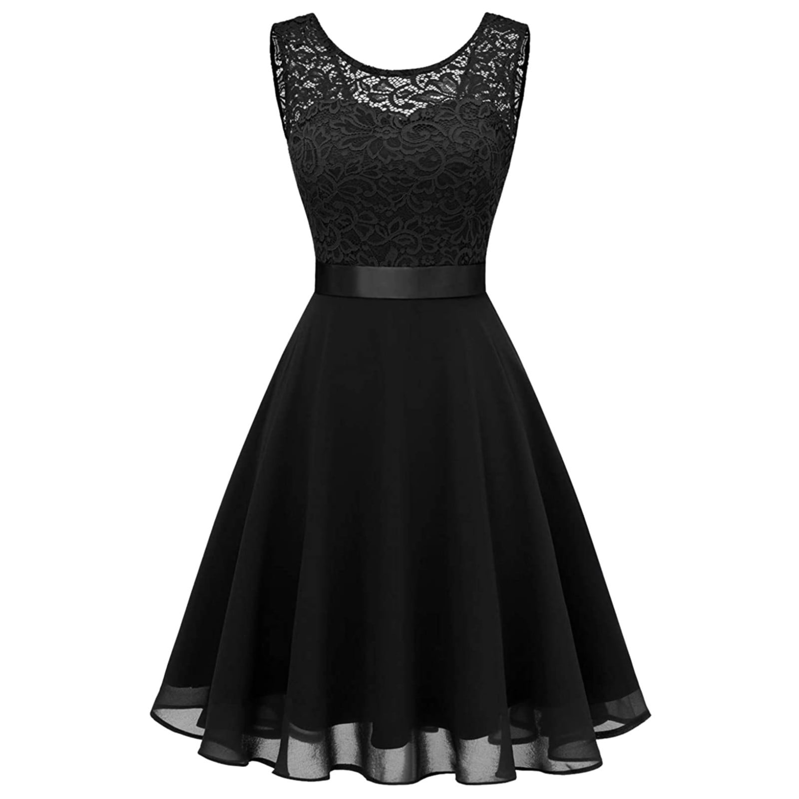 Durtebeua Cocktail Dresses Homecoming Dress for Teens Wedding Guest Sleeveless  Lace Formal Dresses Black,L - Walmart.com