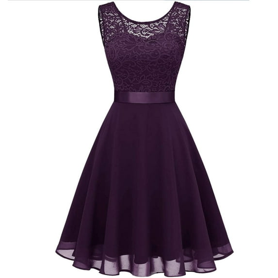 Durtebeua Cocktail Dresses Homecoming Dress for Teens Wedding Guest Sleeveless Lace Formal Dresses Purple,2XL