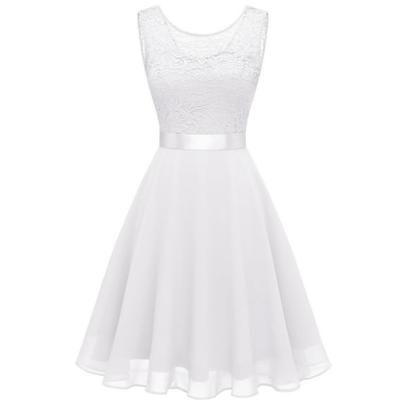 Durtebeua Dresses Homecoming Dress for Teens Wedding Guest Sleeveless Lace Formal Dresses White,M