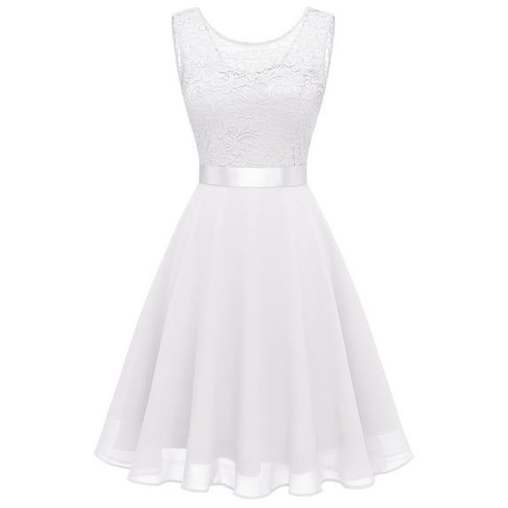 Durtebeua Dresses Homecoming Dress for Teens Wedding Guest Sleeveless Lace Formal Dresses White,M