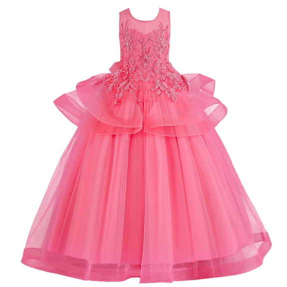 Durtebeua Girl Sleeveless Princess Pageant Dresses Kids Prom Ball Gown Hot Pink,150