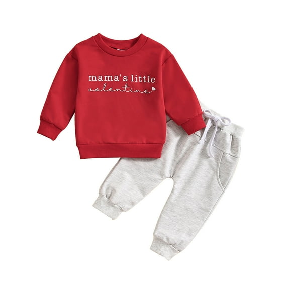Durtebeua Girl's Letter Print Drop Shoulder Hoodie Sweatshirt and Jogger Sweatpants 2 Piece Outfit Z01-Red,12-18 Months