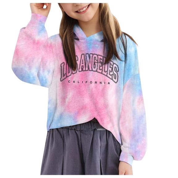 Durtebeua Girls Autumn Winter Pullover Hoodies Short Long Sleeve Tie-Dye Sweatshirts Clothes Kids Hooded Sweatshirt Z02-Sky Blue,6-7 Years