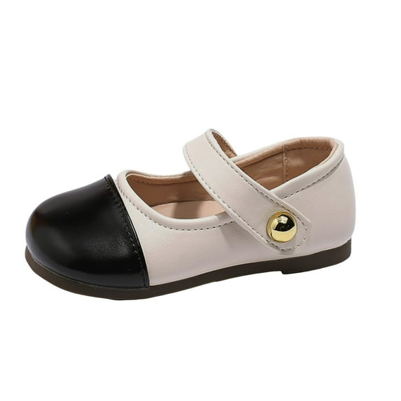 Durtebeua Girls Mary Jane Flat School Uniform Shoes Dress Shoes for Kid Beige,2-2.5 Years