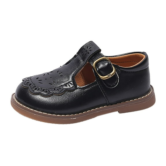 Durtebeua Girls School T-Strap Uniform Dress Shoes Oxford Leather Flats Black,2-2.5 Years