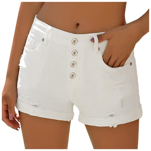 Durtebeua Jean Shorts For WomenW Denim Shorts Push Up Shorts Zipper High Waist White XXL