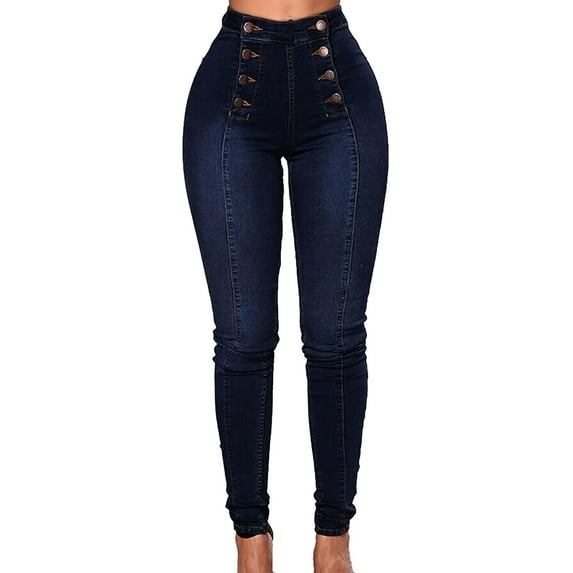Durtebeua Jeans For Women High Waist Curvy Slim Fit Elastic Waist Denim Pants Blue XL