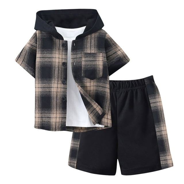 Durtebeua Kids Clothes Toddler Boys Clothes Flannel Plaid Hooded Sweatshirt Tops Sweatpants 2Pcs Set Spring Fall Outfits Z03-Brown,7-8 Years