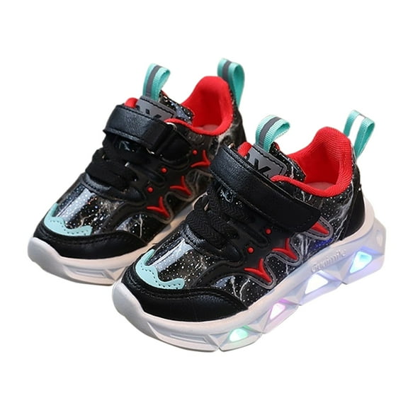 Durtebeua Kids Sneaker Kids Shoes Girls Breathable Sneakers Lighting Athletic Running Shoes Z01-Black,4-4.5 Years