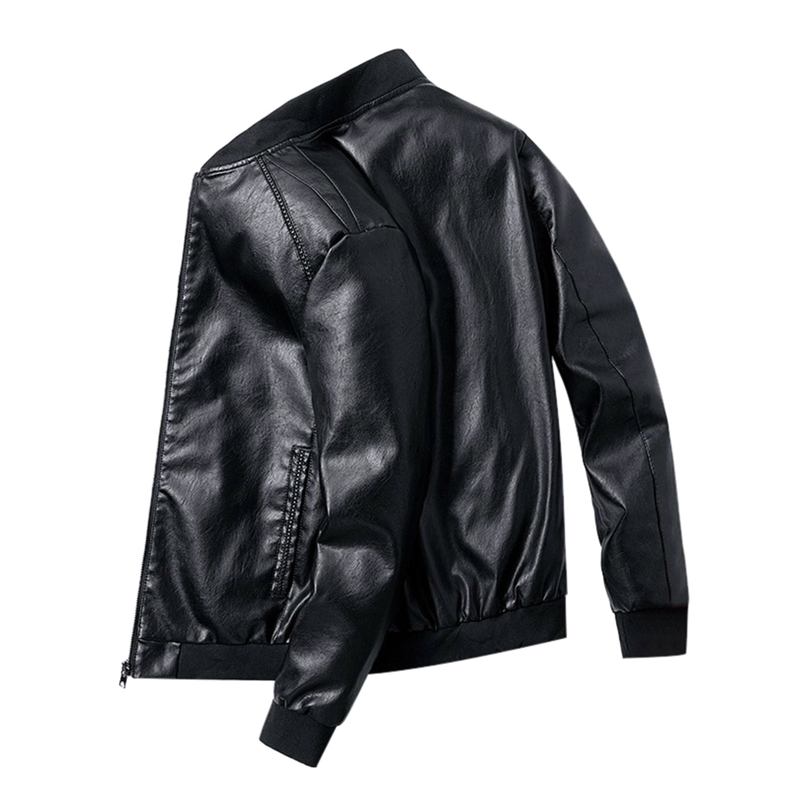 Durtebeua Leather Bomber Jackets For Men Jackets Motorcycle Stand Collar Lightweight Zip-Up Slim Fit Biker Coat