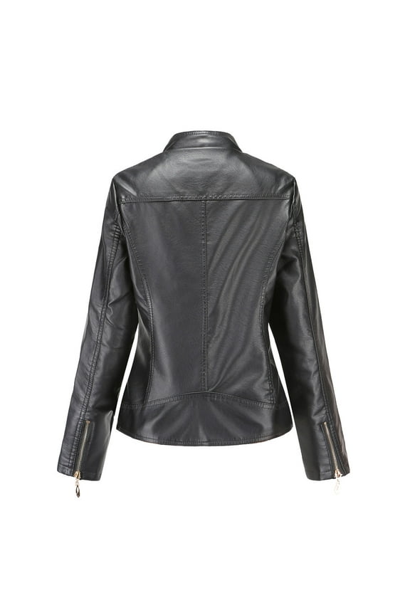 Leather Jacket Women Plus Size Leather Zipper Motorcycle Jacket Coat