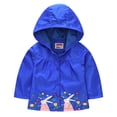 thumbnail image 1 of Durtebeua Lightweight Hooded Windbreaker for Toddler Girls - Cartoon Print Jacket for Spring/Fall Blue,18-24 Months, 1 of 3
