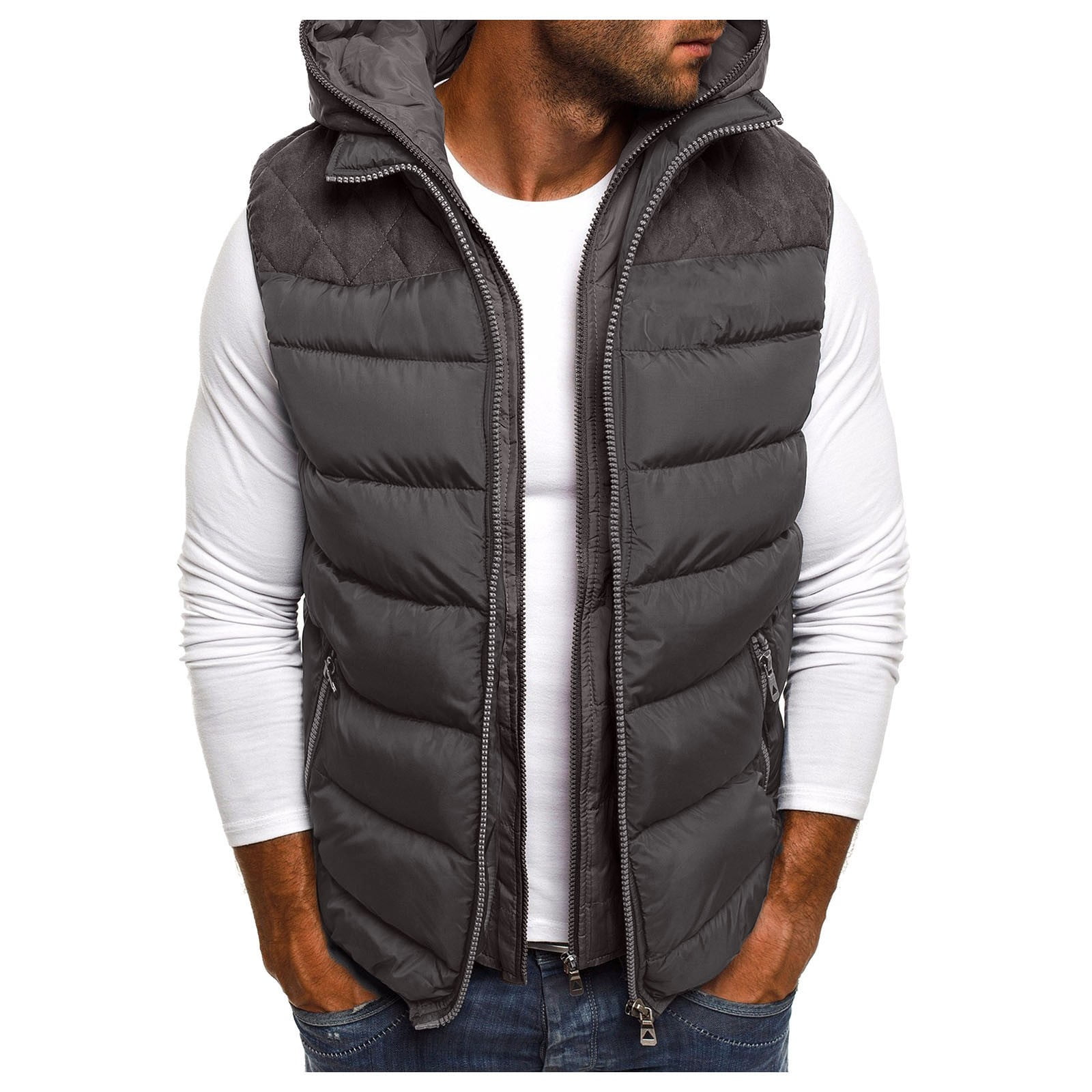 Durtebeua Mens Down Alternative Vest Jacket Zip up Lined Windproof ...
