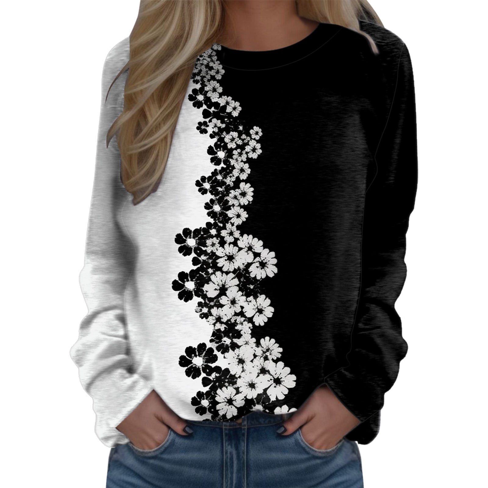 Durtebeua Long Sleeve Sweatshirt Casual Crewneck Cute Pullover Tops