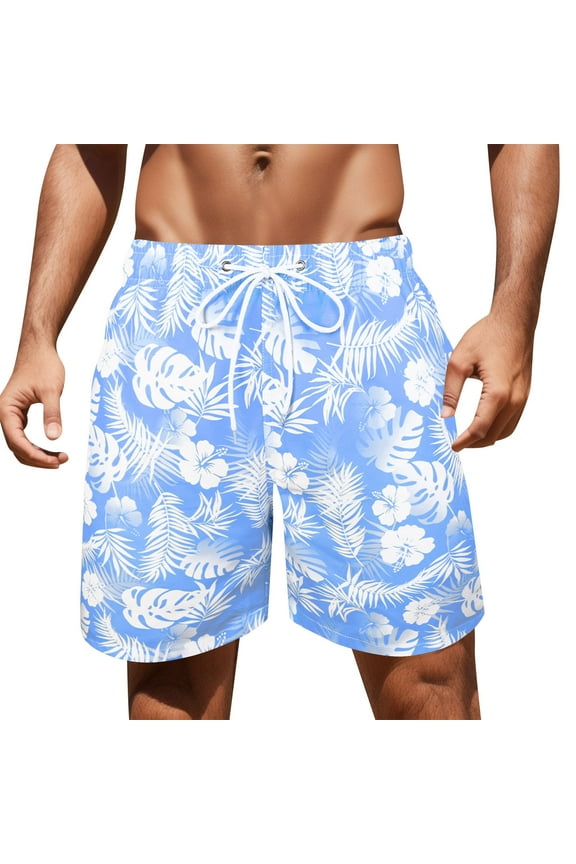 Men Swim Trunks with Compression Liner 9 Inch Long Board Shorts Light Blue,M