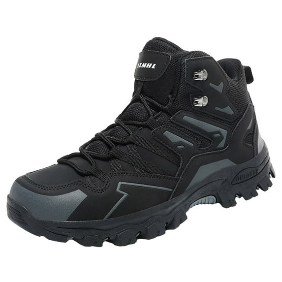 Durtebeua Men's Ankle High Waterproof Hiking Boots Outdoor Lightweight Shoes Trekking Trails Black,8.5