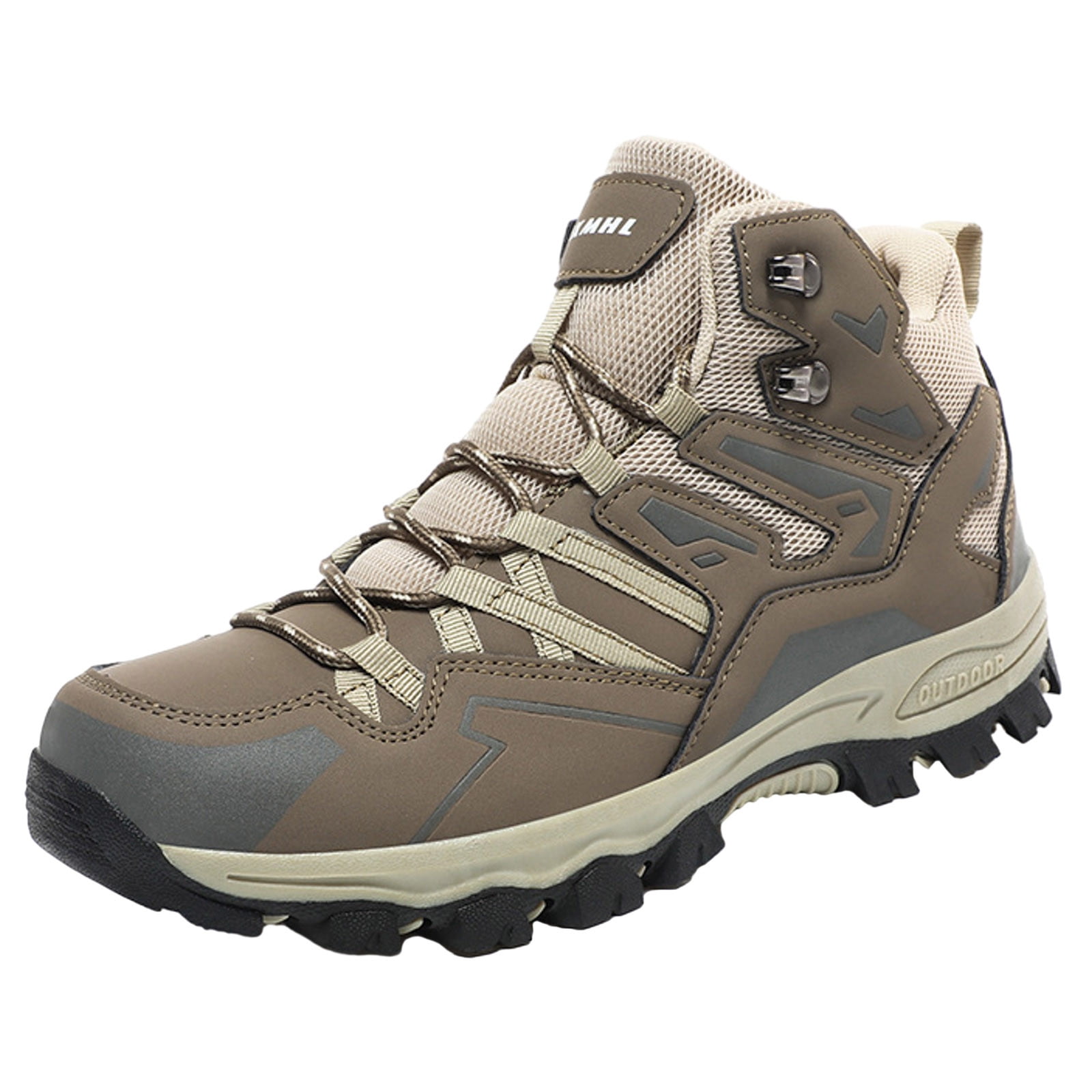Durtebeua Men's Ankle High Waterproof Hiking Boots Outdoor Lightweight Shoes Trekking Trails Brown,8.5