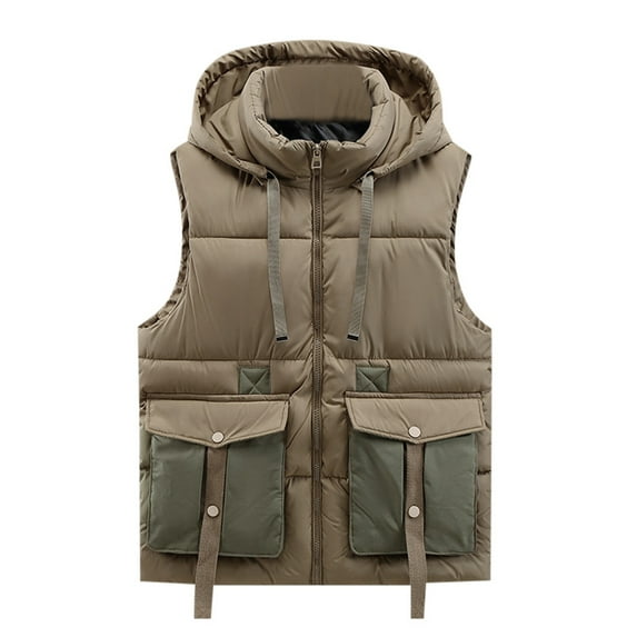 Durtebeua Men's Lightweight Puffer Vest, Outdoor Windproof Sleeveless Jacket for Hiking Travel Z11-Khaki,2XL