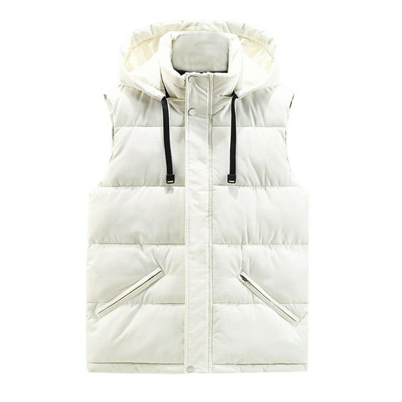 Durtebeua Men's Outdoor Winter Vest Outerwear Padded Puffer Sleeveless Vest Z02-White,2XL