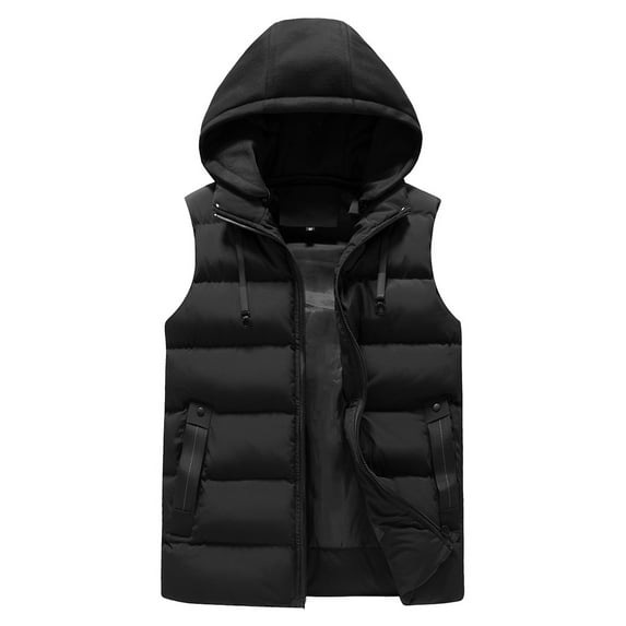 Durtebeua Men's Outdoor Winter Vest Outerwear Padded Puffer Sleeveless Vest Z06-Black,XL