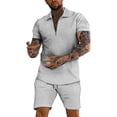 thumbnail image 1 of Durtebeua Men's Polo Shirt and Shorts Set Summer Outfits Fashion Casual Short Sleeve Polo Suit for Men 2 Piece Short Set Grey,L, 1 of 5