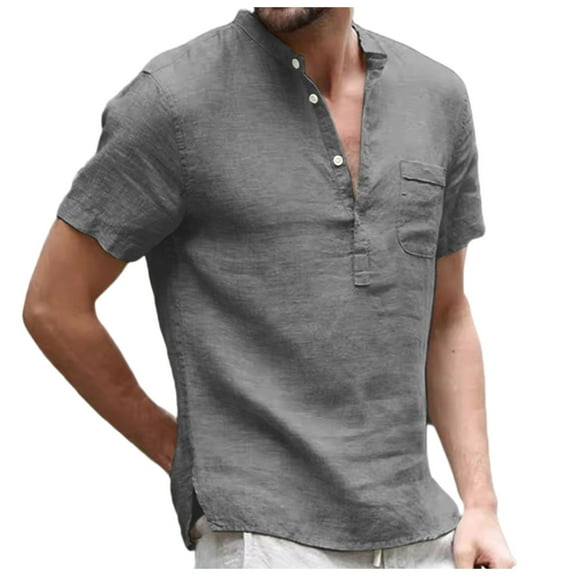 Durtebeua Men's T-Shirts Men's Shirts Short Sleeve Button T-Shirt Lightweight Fashion Casual Pullover Shirt Grey,5XL