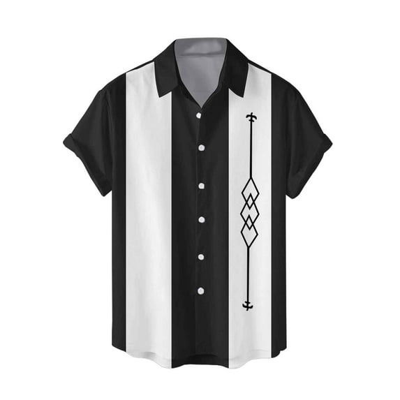 Durtebeua Men's Vintage Bowling Shirt Short Sleeve Button Down Summer Cuba Beach Shirts Black,XL