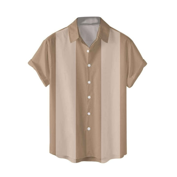 Durtebeua Men's Vintage Bowling Shirt Short Sleeve Button Down Summer Cuba Beach Shirts Khaki,L