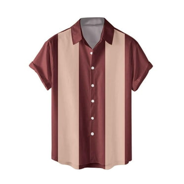 Durtebeua Men's Vintage Bowling Shirt Short Sleeve Button Down Summer Cuba Beach Shirts Red,2XL