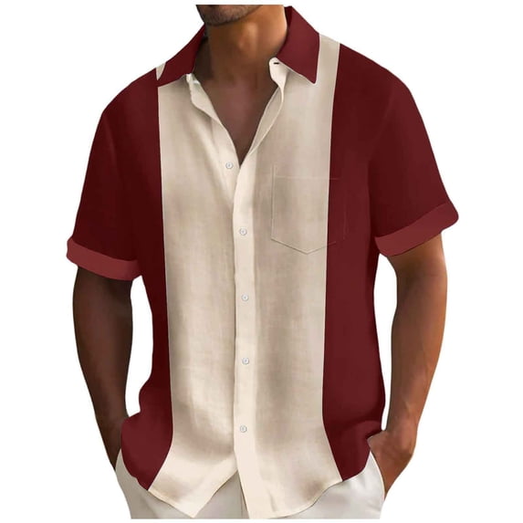 Durtebeua Men's Vintage Bowling Shirt Short Sleeve Button Down Summer Cuba Beach Shirts Red,S