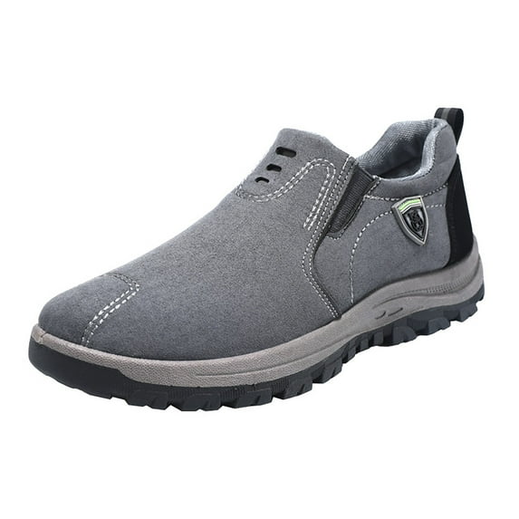 Durtebeua Men's Wide Hiking Shoes for Men Slip on Loafers Go Walking Shoes Trekking Trails Sneakers with Arch Support Grey,11