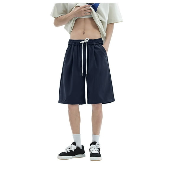Durtebeua Mens Athletic Running Shorts, Basketball Gym Workout Shorts for Men with Zippered Pockets Navy ,M