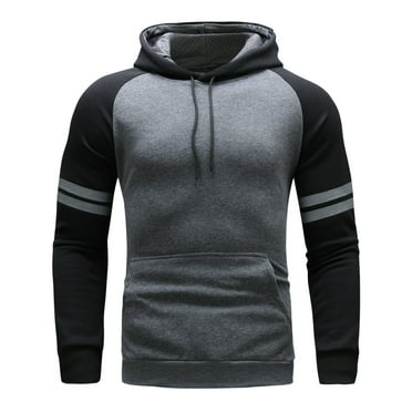 Durtebeua Mens Hooded Sweatshirt Long Sleeve Solid Knitted Hoodie Pullover Sweater Black,M