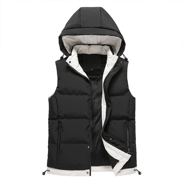 Durtebeua Mens Vest With Pockets Water-Resistant Puffer Jacket Thicken Vest  with Removable Hood