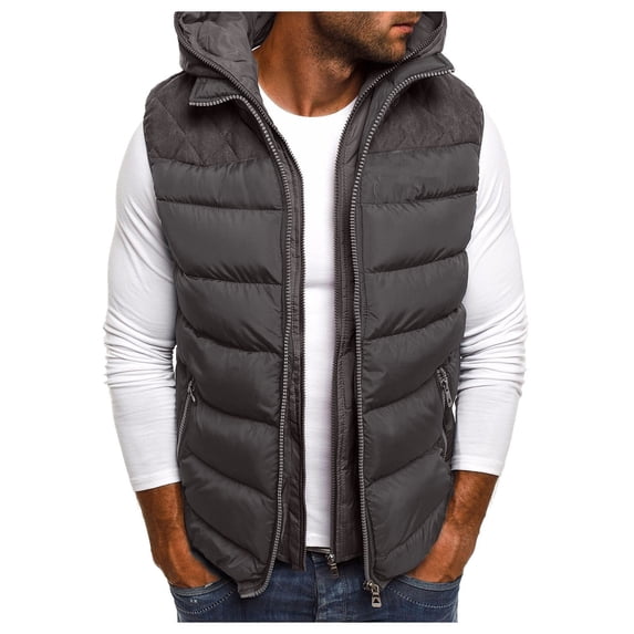 Durtebeua Mens Winter Vest Outdoor Winter Vest Outerwear Removable Hooded Padded Puffer Sleeveless Vest