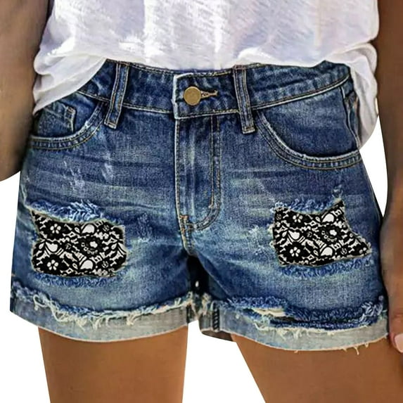 Durtebeua Mid Waisted Womens Denim Shorts Denim Junior Shorts High Waist Zipper D XL
