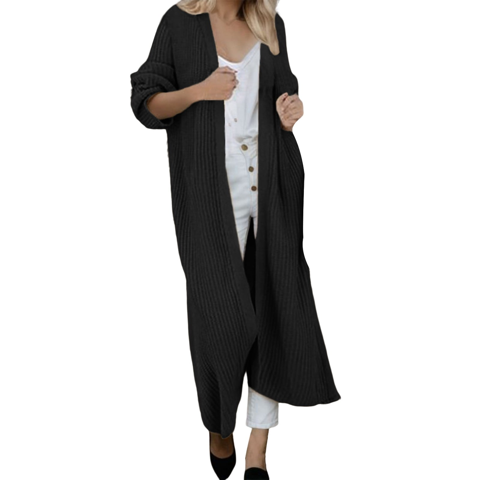 Long black sweater deals coat plus size