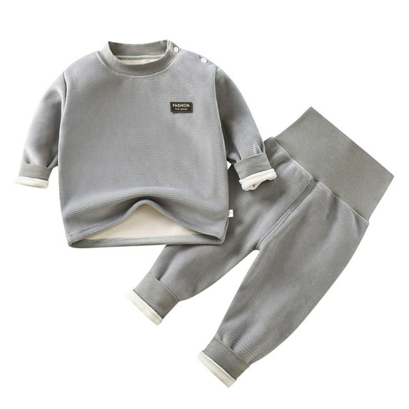 Durtebeua Outfits for Girls Boys Outfit Sets Autumn Winter Solid Color Cotton Long Sleeve Sweatshirt Long Pants Set Home Outing Travel Grey,3-4 Years