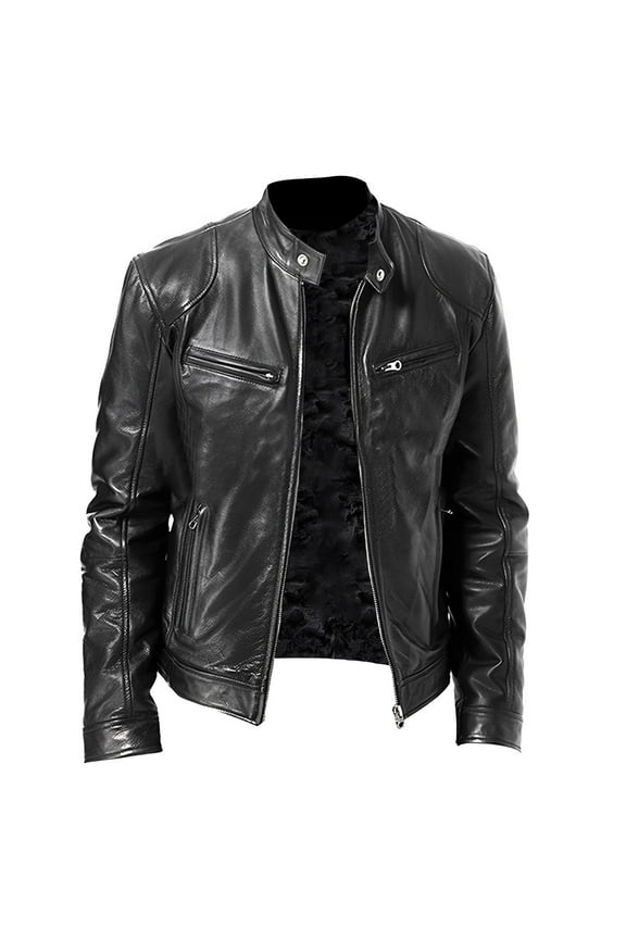 Removable Hooded Slim Motorcycle Leather Bomber Jacket Leather Jacket Men