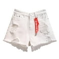 thumbnail image 1 of Durtebeua Summer Frayed Denim Shorts Frayed Ripped Denim Jeans Washed Vintage White L, 1 of 4