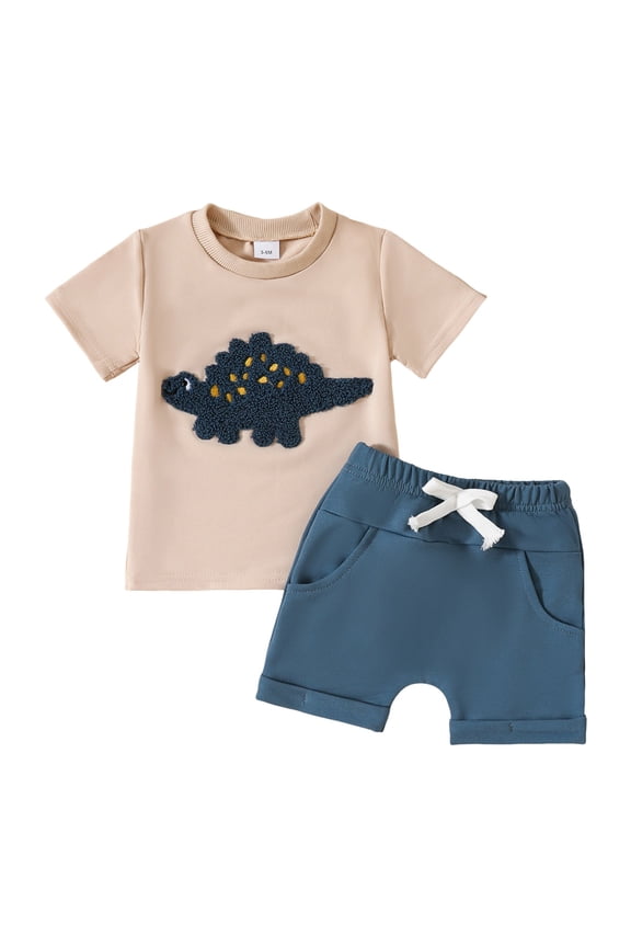 Summer Toddler Baby Boy Girl Clothes Set Outfits Solid Short Sleeve Tops Shorts 2PCS 6- Months