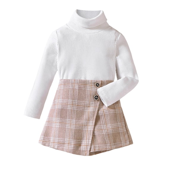 Durtebeua Toddler Girl Clothes Puff Sleeve Tops Plaid Mini Skirts 2Pcs Outfits Set 3-4 Years