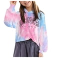 thumbnail image 1 of Durtebeua Toddler Girls Crop Tops Tie-Dye Hoodies Kids Long Sleeve Letter Tie Dyed Pullover Sweatshirts Short Z02-Sky Blue,8-9 Years, 1 of 4