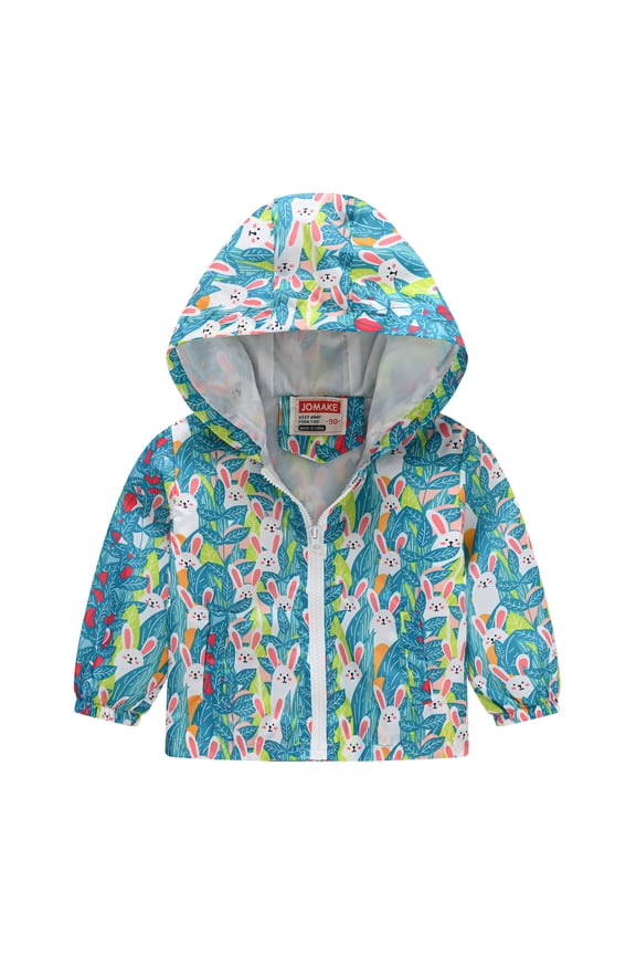 Toddler Jacket with Hooded Cartoon Lightweight Baby Girls Boys Spring Windbreaker Outerwear for Easter Rabbit Kids Green,2-3 Years